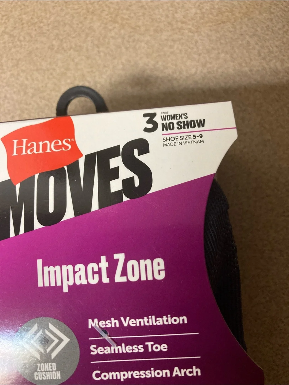 Hanes Moves Impact Zone No-Show Socks - Gray black& White - 3 Pack
